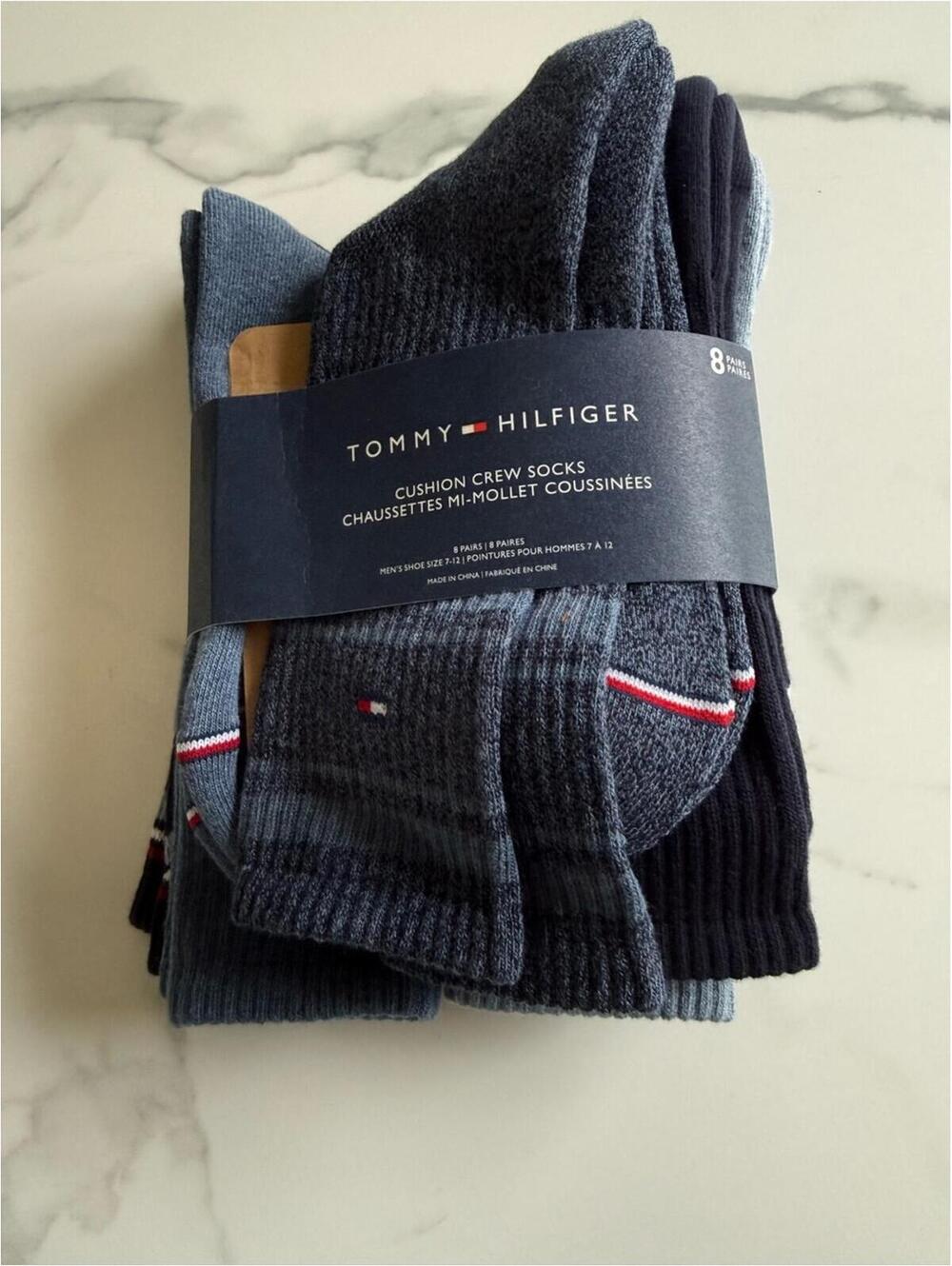 Tommy Hilfiger Navy, Heather Gray & Light Blue Cushion Crew Socks 6 Pack